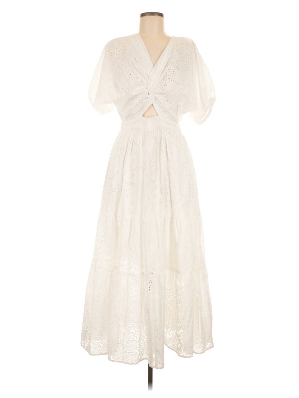 Zara Medium White Eyelet Cutout Midi Dress Boho Cottagecore NWT - Picture 2 of 7